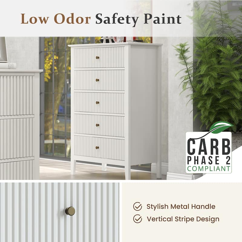 Elegant 5-Drawer Dresser Antique White for Bedroom