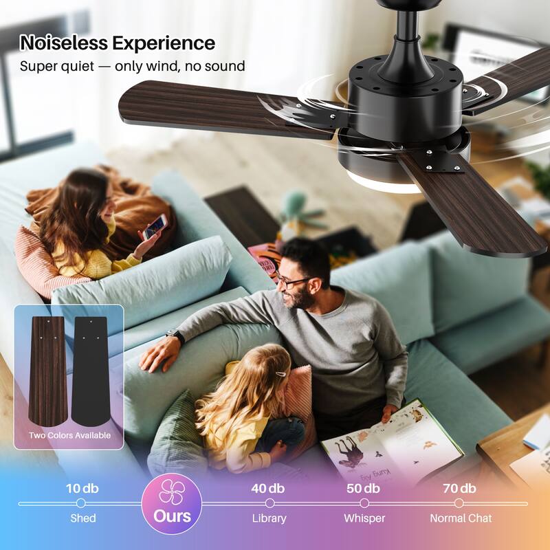 Modern Farmhouse Large Ceiling Fan with Integrated Light and Remote, Ceiling Fan with Timer and 6-speed Wind