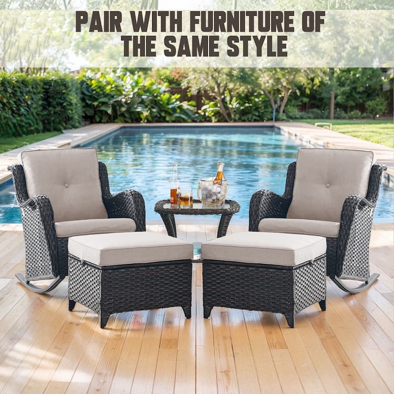 Gymojoy Comfortable PE Rattan Wicker Outdoor Rocking Chair Set of 2