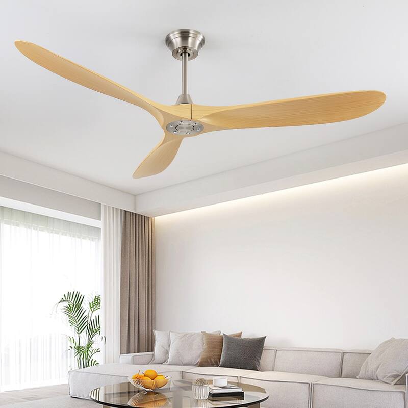 60" Smart Ceiling Fan without Light,Nickel downrod with Plastic Blades - Nickel with Burlywood Blades - Remote