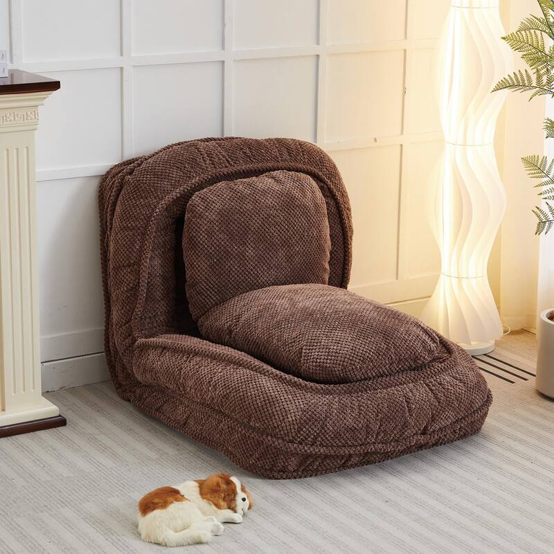 Brown Modern 47.8" Upholstered 5 Adjustable Chaise Longue Chair with High-Back Cotton and Elastic Sponge