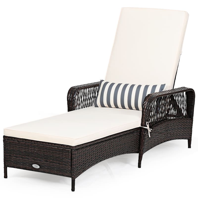 Costway PE Rattan Chaise Lounge Chair Armrest Recliner Adjustable - See Details