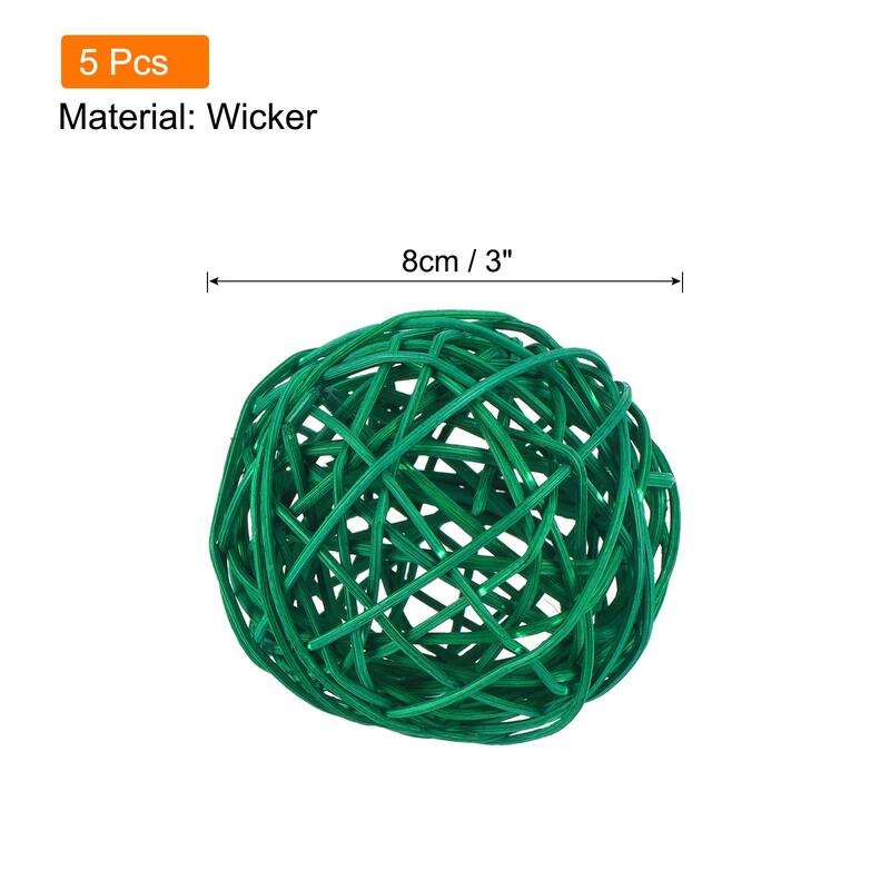 Wicker Rattan Balls 3 Inch Rattan Decorative Balls Vase Fillers - Green - 5 Pcs