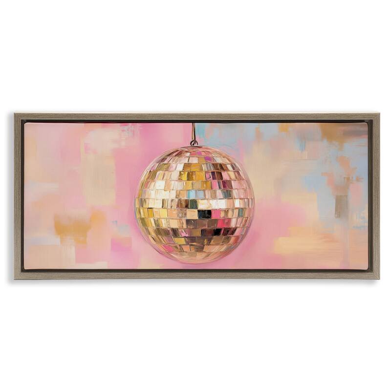 Stupell Gold Hued Disco Ball Framed Floater Canvas Wall Art Design By Nini Art - 31 x 14 - Brown