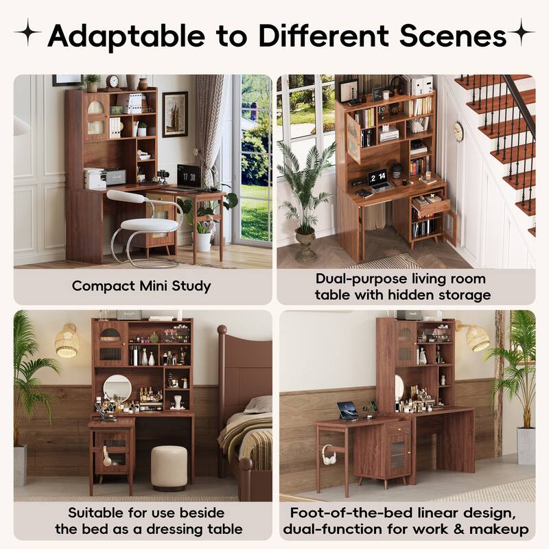 43" x 70" Home Office Desk with 90° Adjustable Tabletop, Storage Drawer & Cabinets – Perfect for Gaming, Study & Work in Bedroom