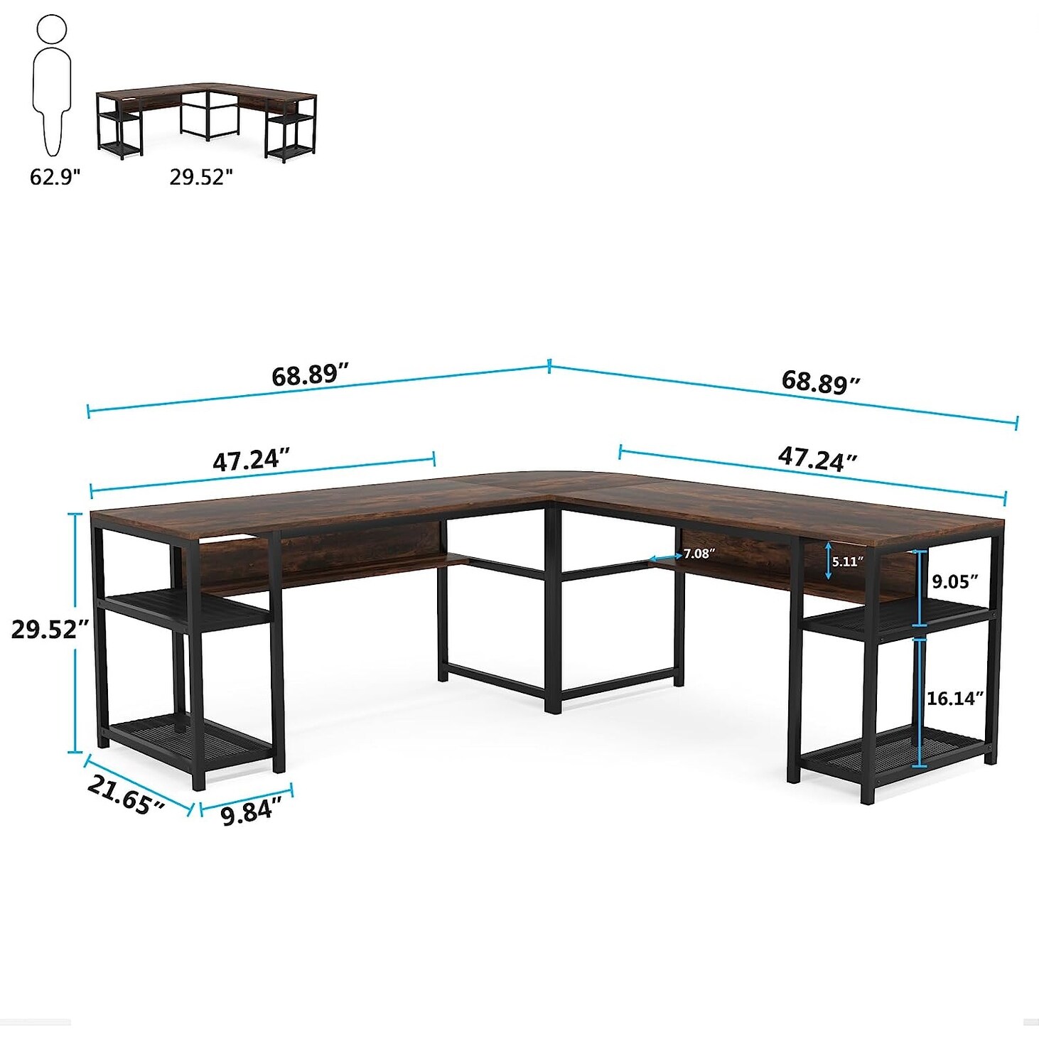 69 Inch L Shaped Computer Desk with Monitor Shelf - On Sale - Bed Bath &  Beyond - 36792207