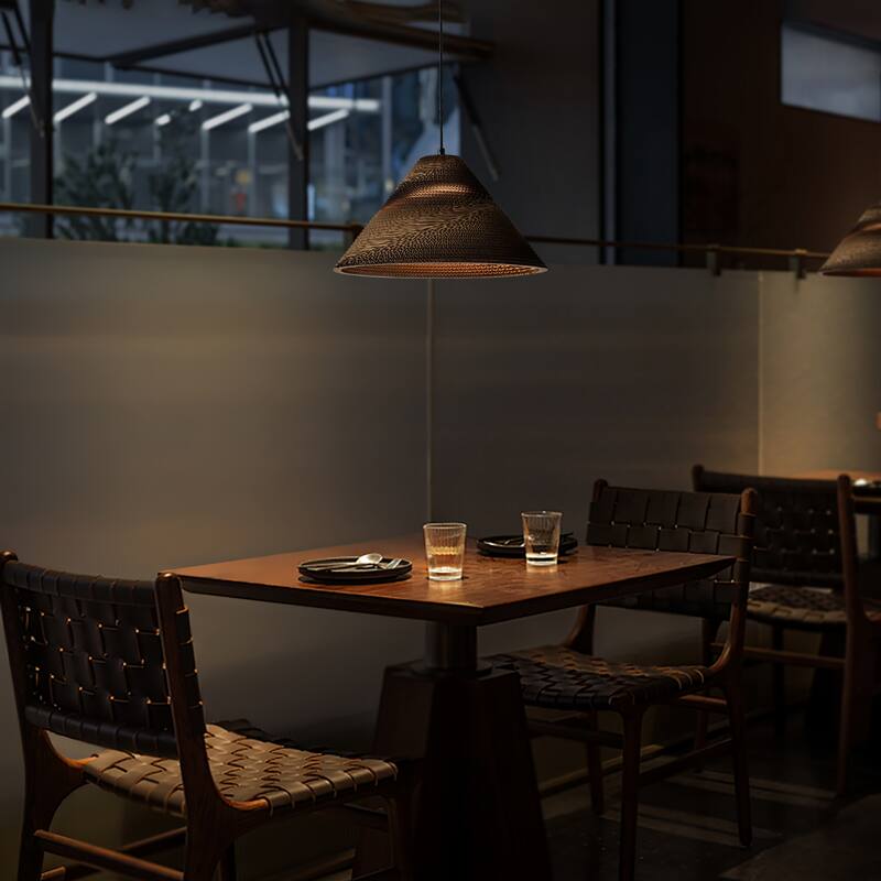 1-light Brown Natural Pendant Light With Nordic Style Cone Cardboard Shade For Dining Table