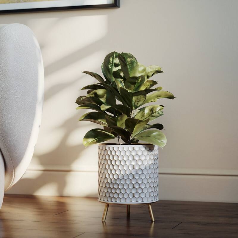 Honeycomb Mid-Century Modern Indoor Metal Pot Planter with 3-Leg Metal Base - 10.5" H  x 8" W - Multi