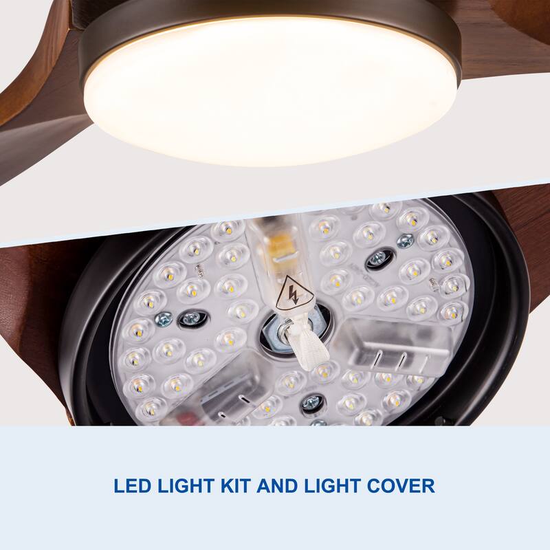 Whisper-Quiet Motor Wooden Ceiling Fan with Light and Remote, 6-Speed Reversible DC Motor, 3-Color Light Settings