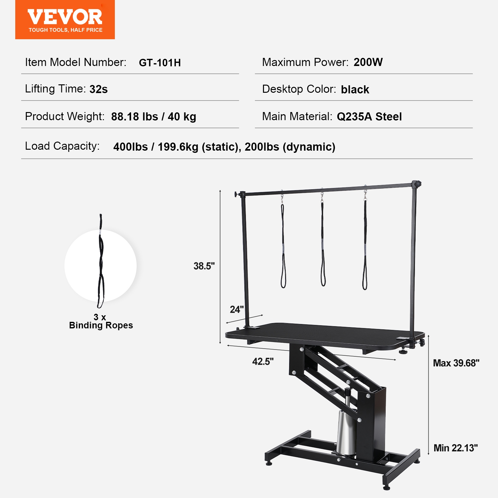 Hydraulic pet grooming table clearance