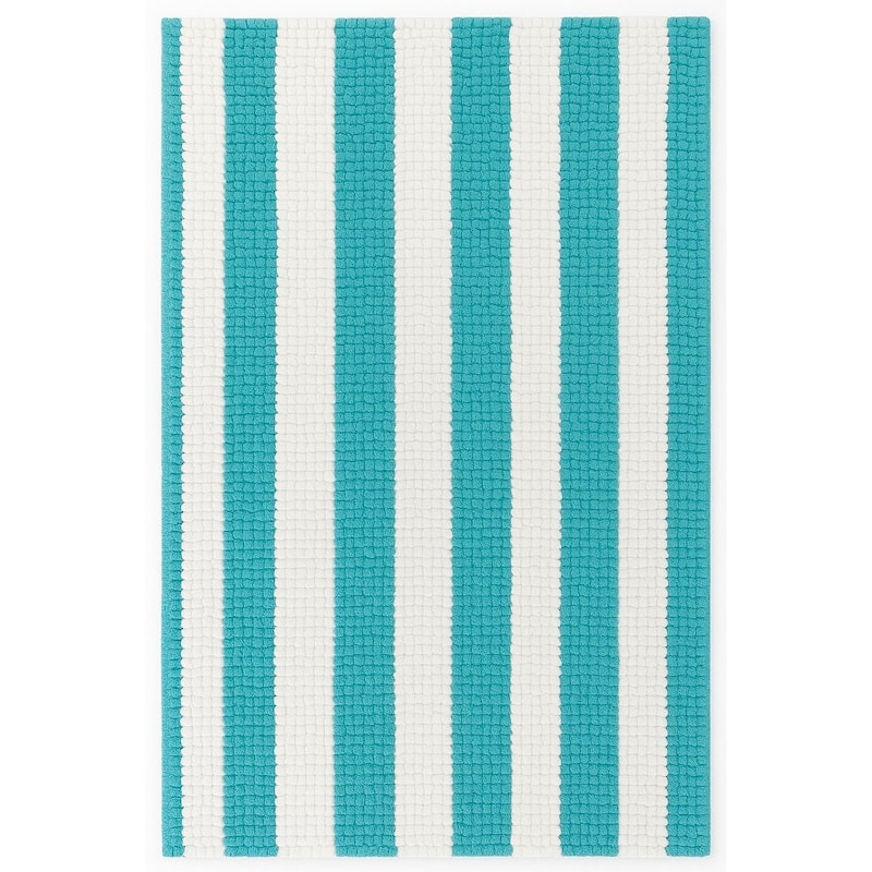 Large 2 Piece Set Light Blue White Stripe Soft Cozy Plush Chenille Bath Mat Bathroom Rug