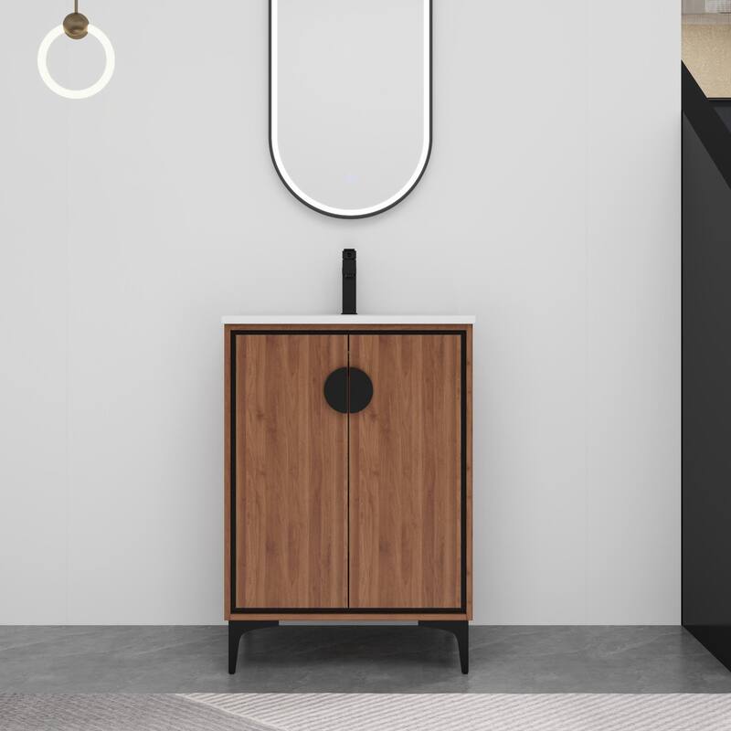 ARTCHIRLY 24/30 Inch Bathroom Vanity with Sink, Freestanding Bathroom Vanity with Soft Close Door and Adjustable Shelf - 24''W - Brown