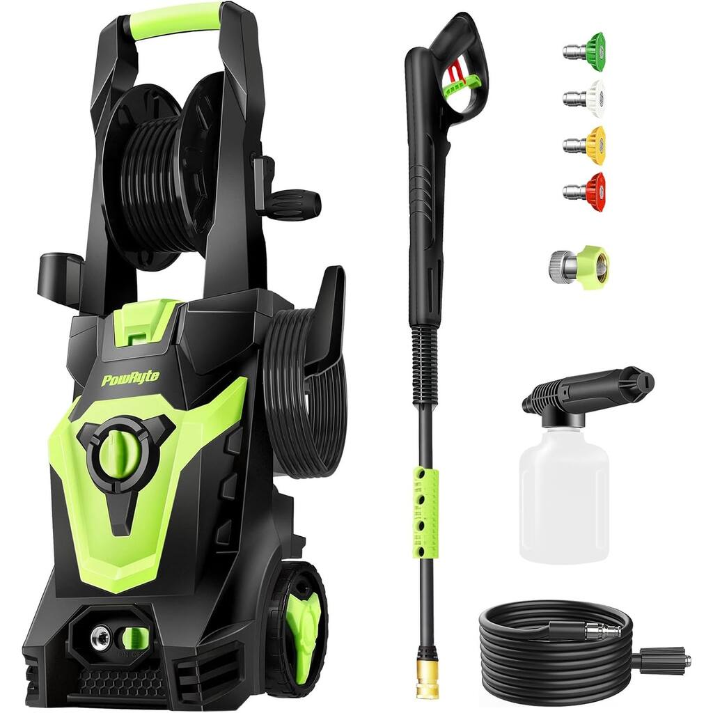 PowRyte Electric Pressure Washer, Foam Cannon, 4 Different Pressure Tips, Power Washer, 3800 PSI 2.4 GPM