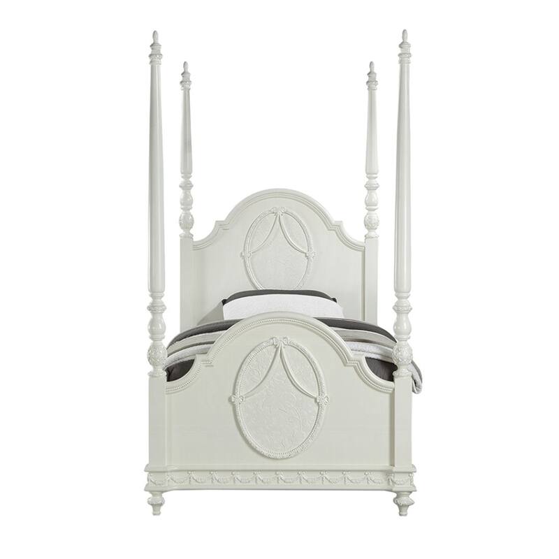 Wooden Post Bed with Arched Headboard and Footboard in Ivory Finish