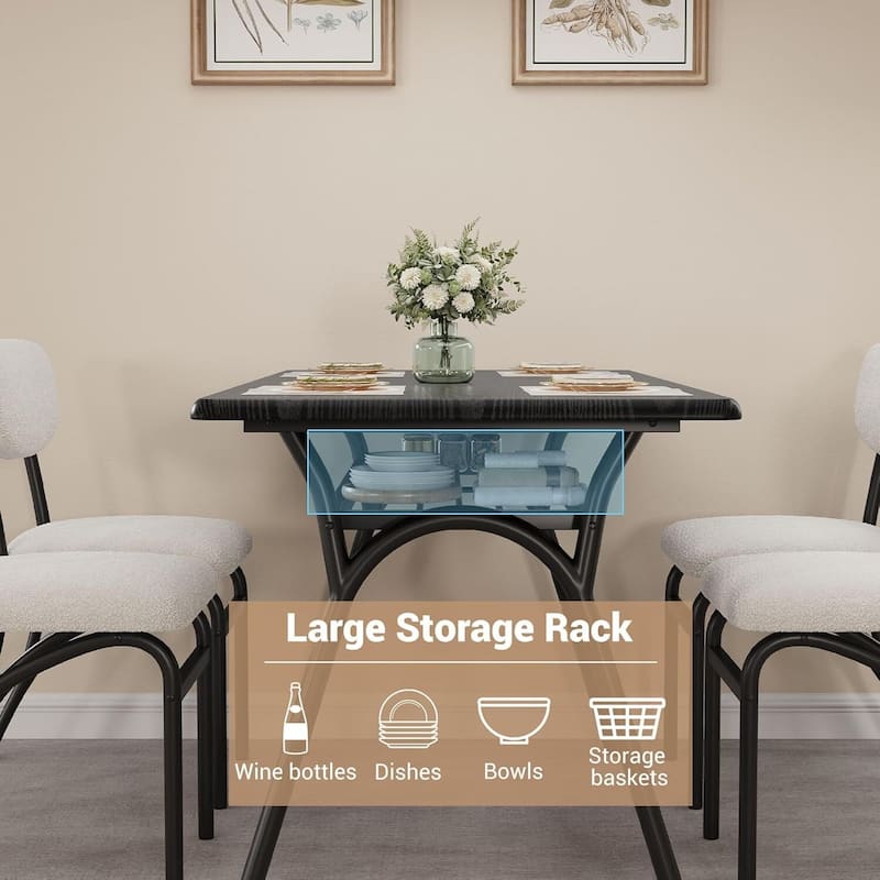 Dining Table Set for 4, with 4 Boucle Chairs and Storage Rack