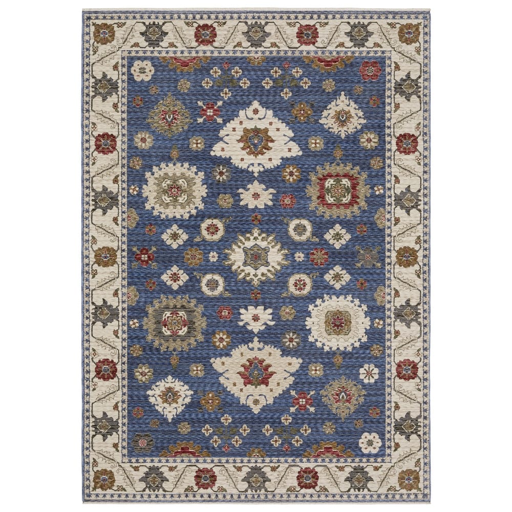 Style Haven Henretta Bordered Floral Blue/ Ivory Fringe Edge Area Rug
