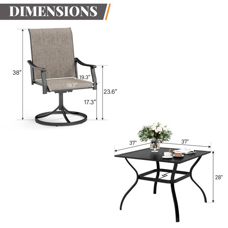 MAISON ARTS 5-Piece Patio Dining Set, Metal Table and 4 Textilene Fabric Swivel Dining Chairs