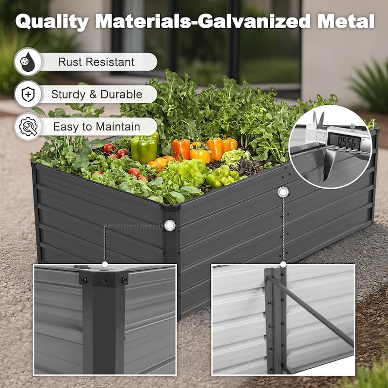 Rectangular Galvanized Raised Garden Bed Planter Box, Dark Gray