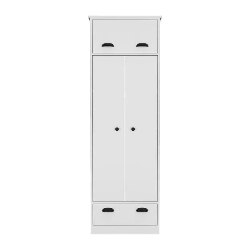 23.3" Modern Armoire with Hanging Rod, 1 Drawer and 1 Hinged Drawer for Bedroom