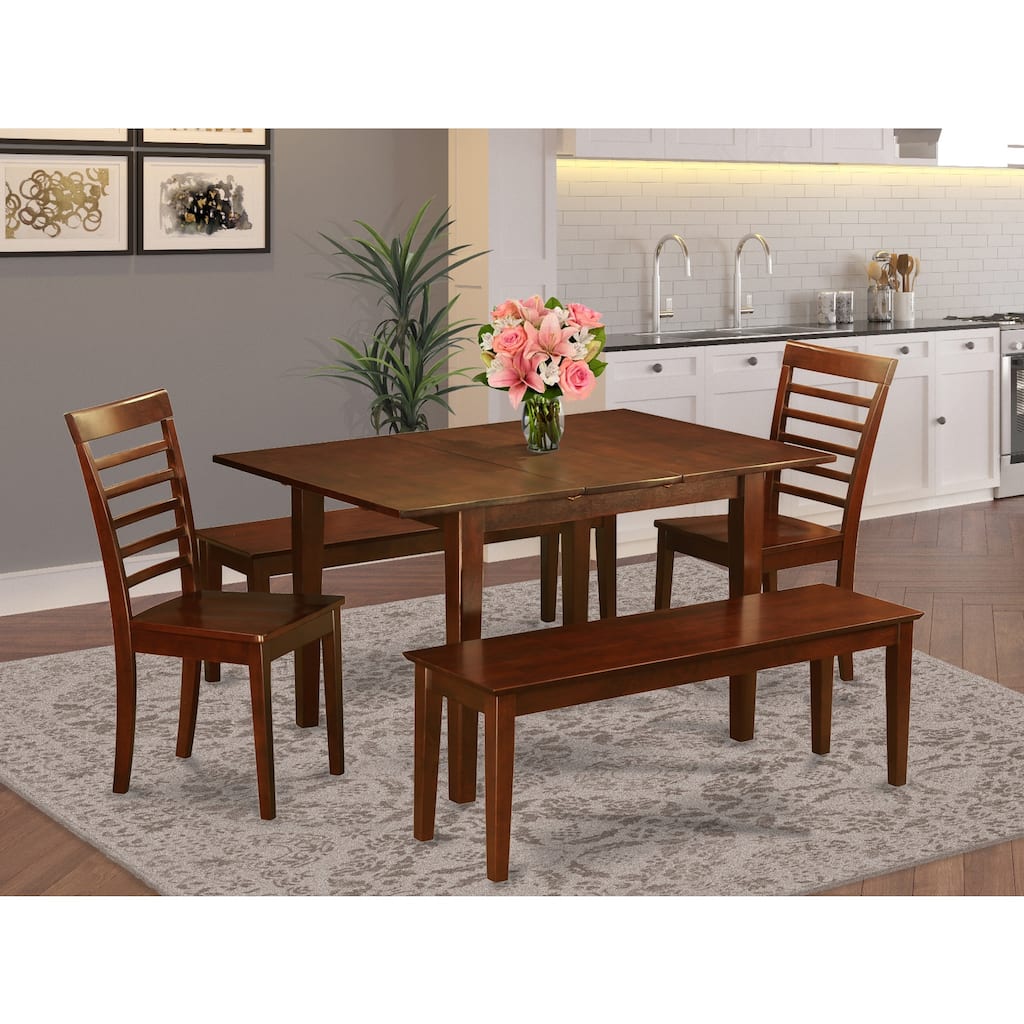 Asian Dining Room Set - 5 Piece Table & Chair Set - Rectangle Table with Butterfly Leaf - Modern Design