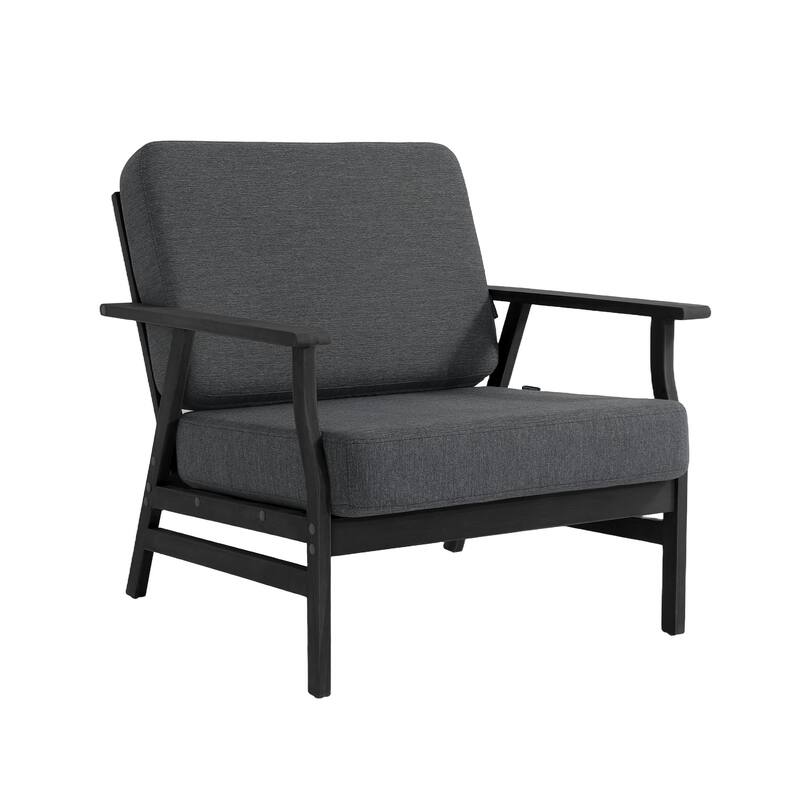 3 Piece Wood Patio Armchair Outdoor Bistro Set with Side Table