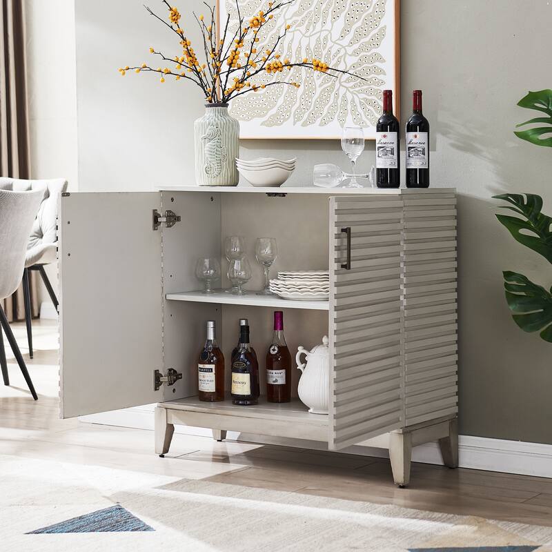 Morden Fort Wood Sideboard Storage Buffet Cabinet with 3D Stripes Doors