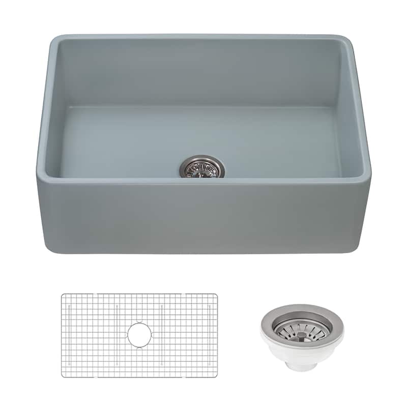 Ruvati 30 x 20 inch Fireclay Reversible Farmhouse Apron-Front Kitchen Sink Single Bowl - Horizon Gray - RVL2100GR