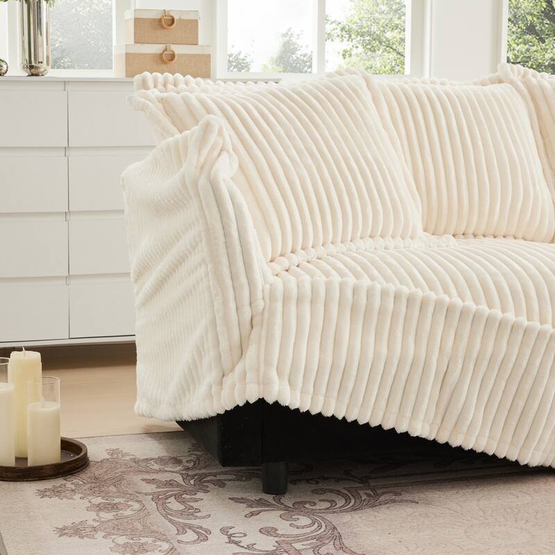 156.6" Corduroy U-Shape 4-Seater Sectional Sofa with Removable Slipcover, Deep Seat Design and French Edge Detailing