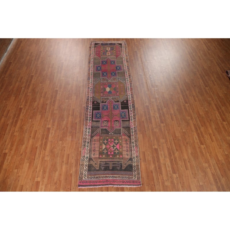 Ardebil Persian Vintage Runner Rug Handmade Wool Carpet - 3'7" x 13'4"