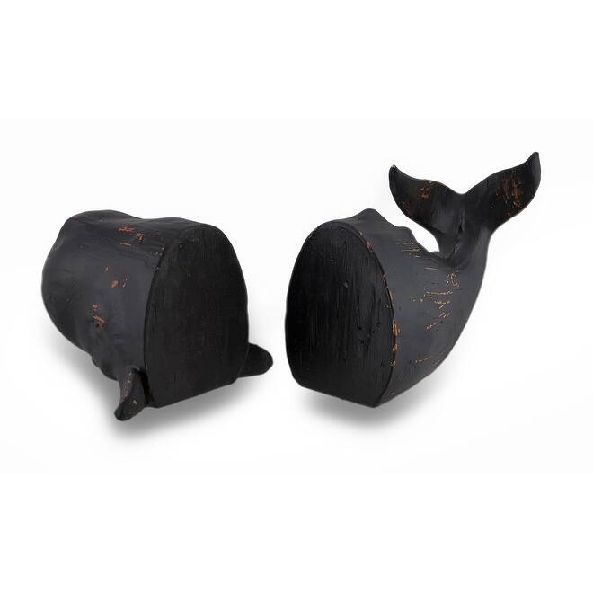 Whale Top And Tail Black Distressed Finish Bookends Set Of 2 - 4.5 X 10 X 4 inches