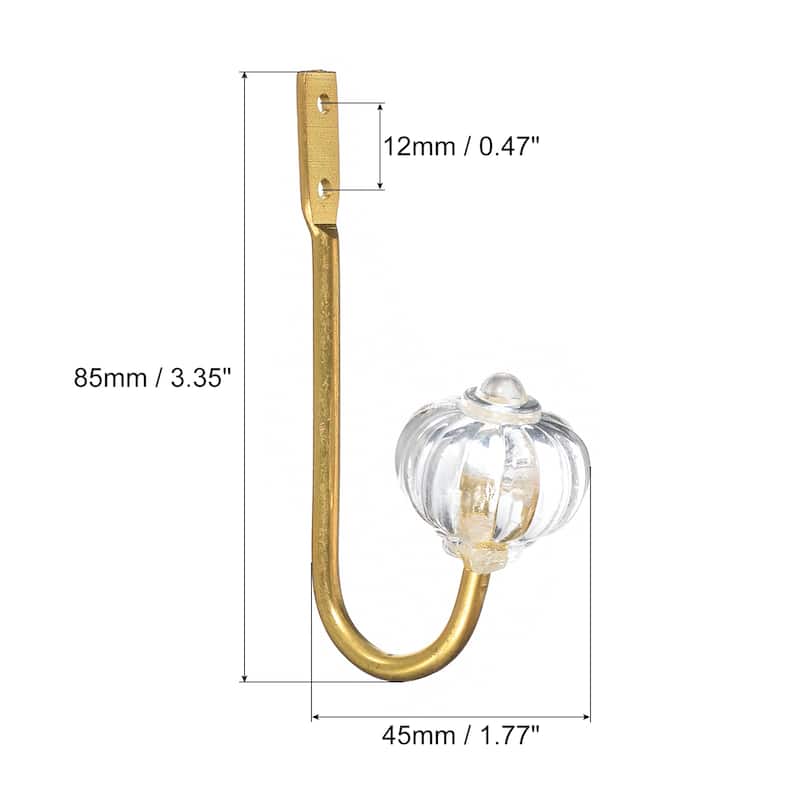 Wall Hooks, 2Pcs - Zinc Alloy Single Prong Acrylic Curtain Holdbacks - Imitation Gold