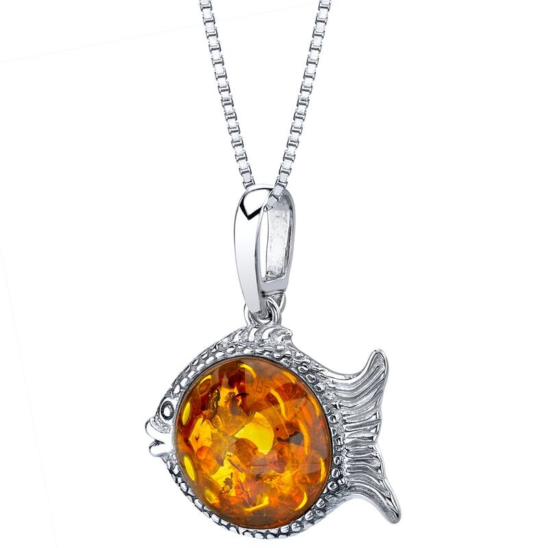 Amber Fish Pendant in Sterling Silver