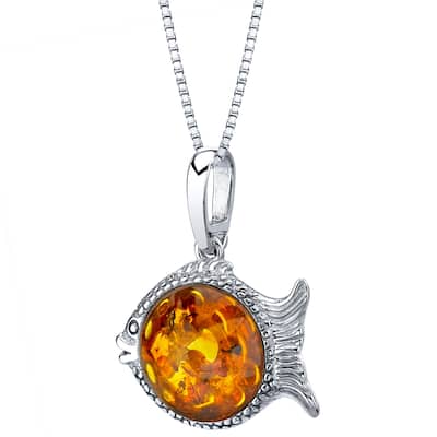 Amber Fish Pendant in Sterling Silver