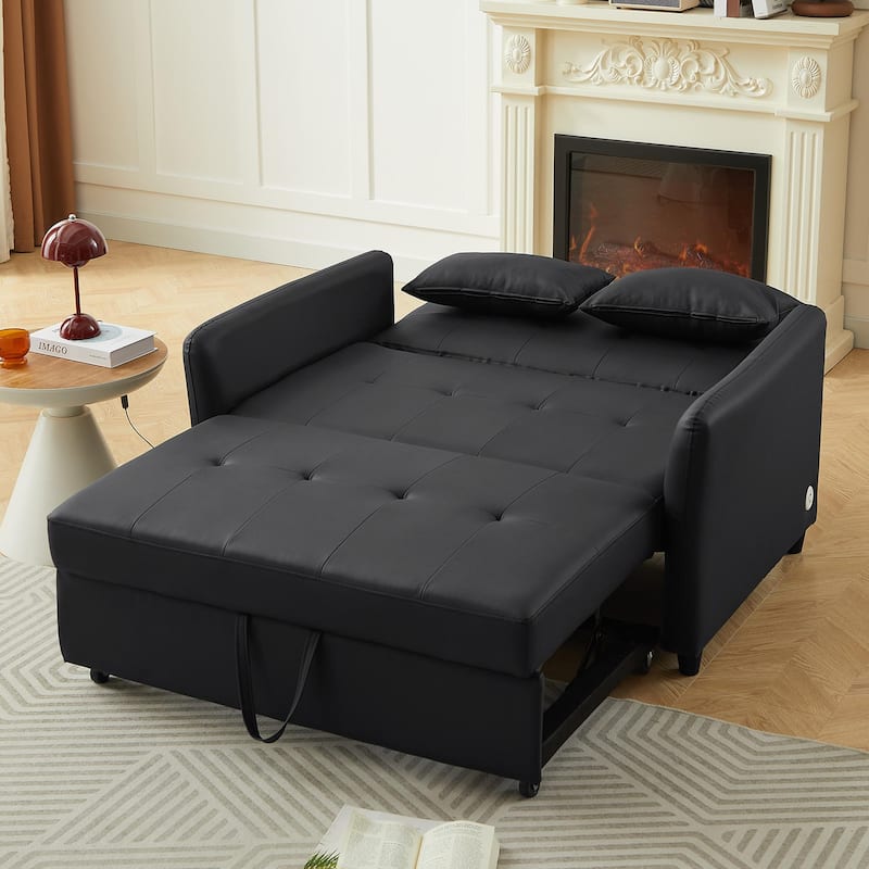 Convertible Sleeper Sofa Bed, 3-in-1 Adjustable Sofa Bed with USB Ports, Upholstered Loveseat Sofa with Armrest