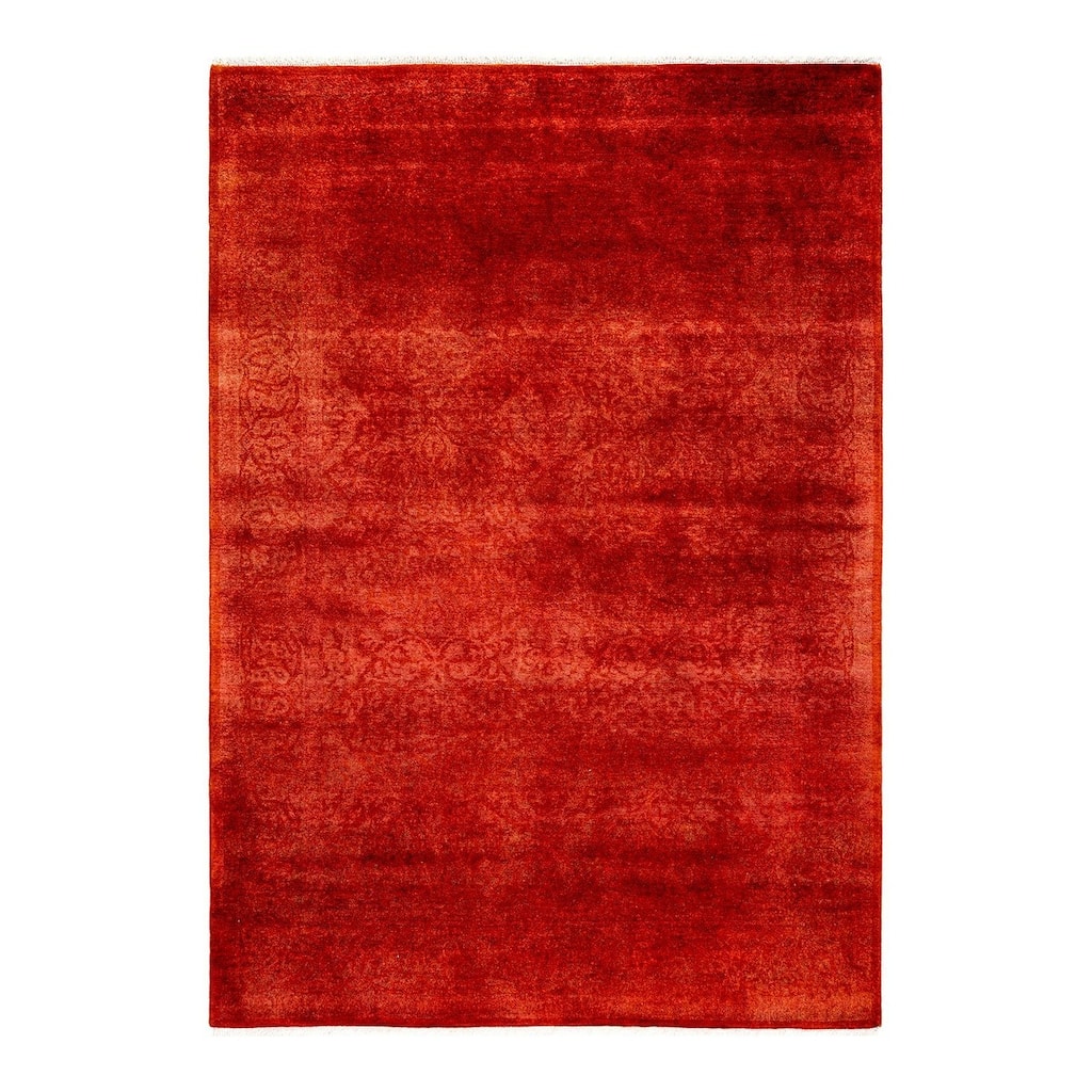 Overton Hand Knotted Wool Vintage Inspired Modern Contemporary Overdyed Red Area Rug - 4' 3" x 6' 1"