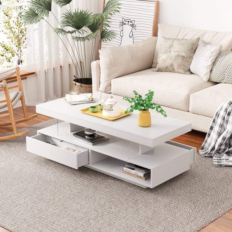 LED Storage Coffee Table with 2 Drawers and Shelves