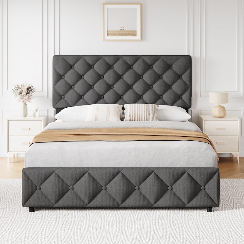 Bed Frame with 4 Storage Drawers and Adjustable Headboard