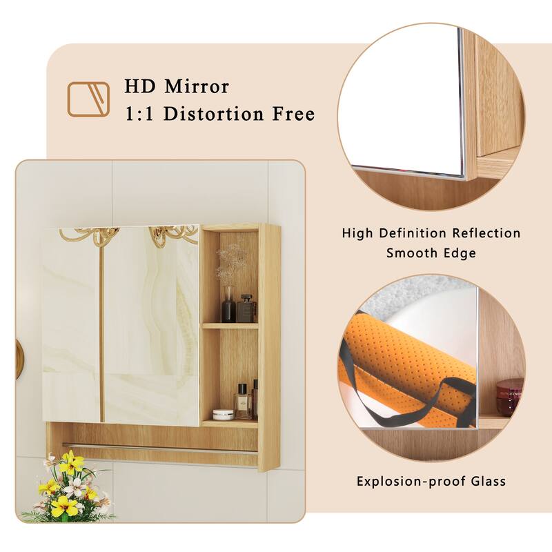 2-in-1 Mirror Cabinet Wall Medicine Cabinet Over The Toilet Storage Cabinet with High-Definition Mirror, Shelves and Towel Rack