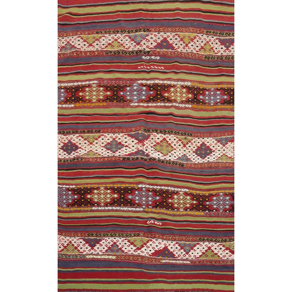 Hand Woven Oriental 100% Wool Carpet Southwestern Tribal Multi-Colored Kilim Area Rug - 7' 4'' X 4' 11''