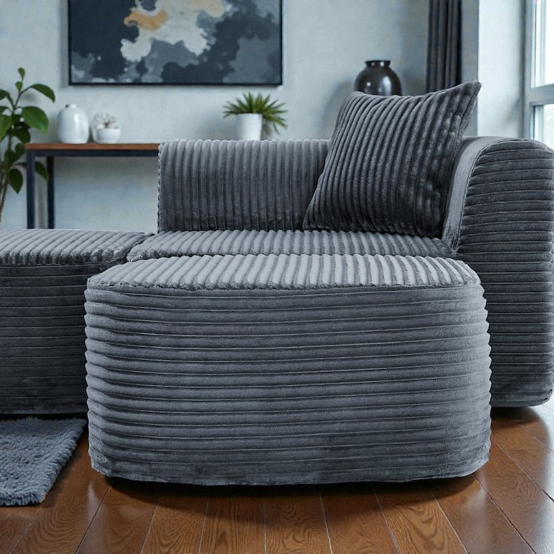 114" Cloud Sectional Couch with L Shape Chaise, Modular Corduroy Sofa with Movable Ottoman, No Assembly