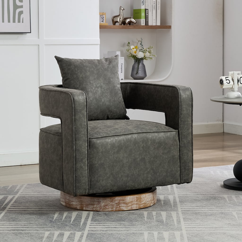 29.1"W Swivel Accent Open Back Barrel Chair, Modern Comfy Sofa Chair, With Weathered Base For Nursery Bedroom Living Room