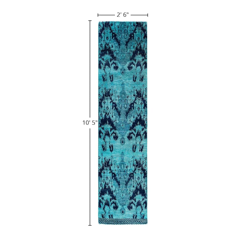 Modern One-of-a-Kind Hand-Knotted Runner Rug - Blue, 2' 6" x 10' 5" - 2' 6" x 10' 5"