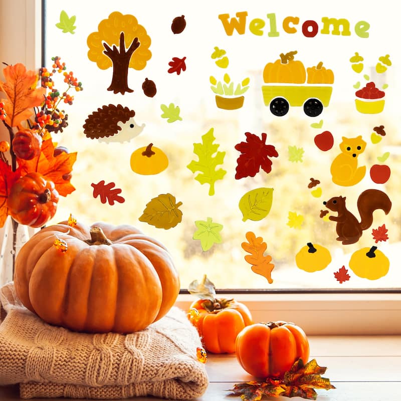 Set of 4 Double Sided Fall Harvest Gel Window Clings