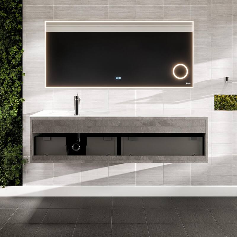 Aurora 36 in. Concrete Gray Wall Mount Single Sink Bath Vanity with Carrara Quartz Top and Undermount Porcelain Sink