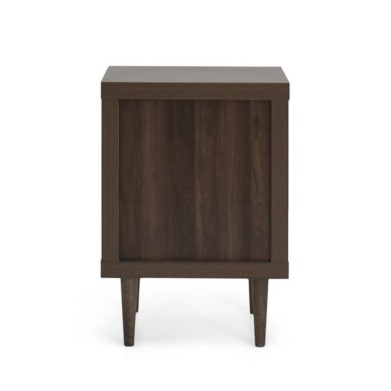 2-Drawer Nightstand with Mid-Century Design, Faux Wood Frame, and Rubberwood Legs, Storage Shelf