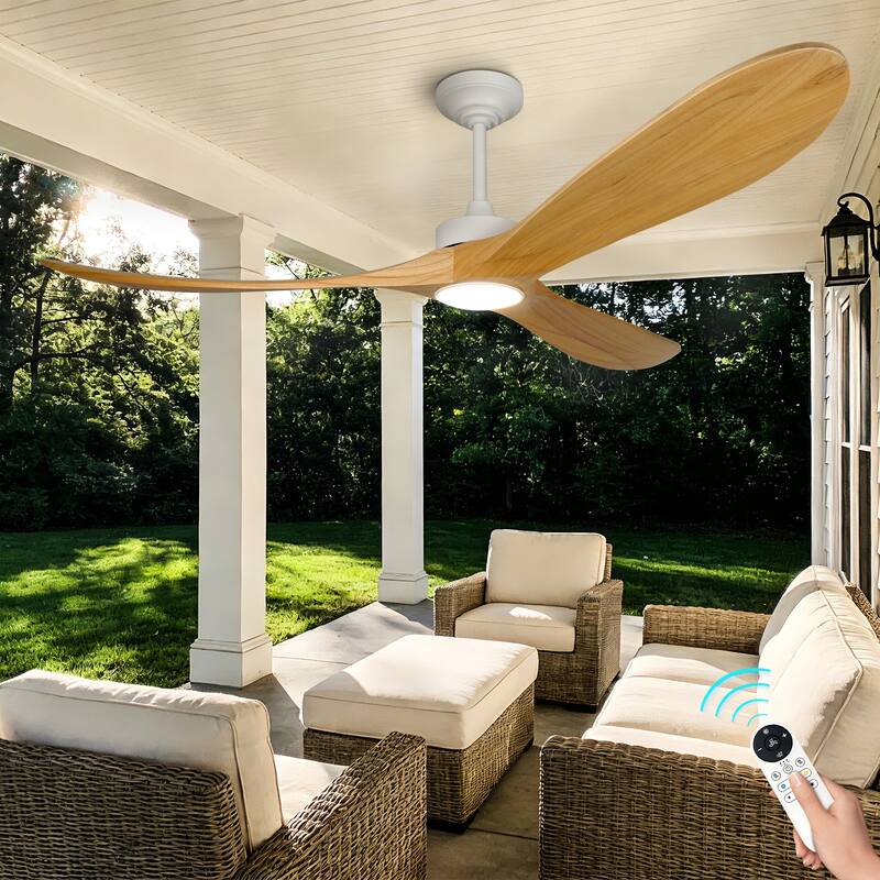 Indoor/Outdoor Ceiling Fan with Remote Control, 3-Blades Solid Wood Ceiling Fan for Bedroom Living Room
