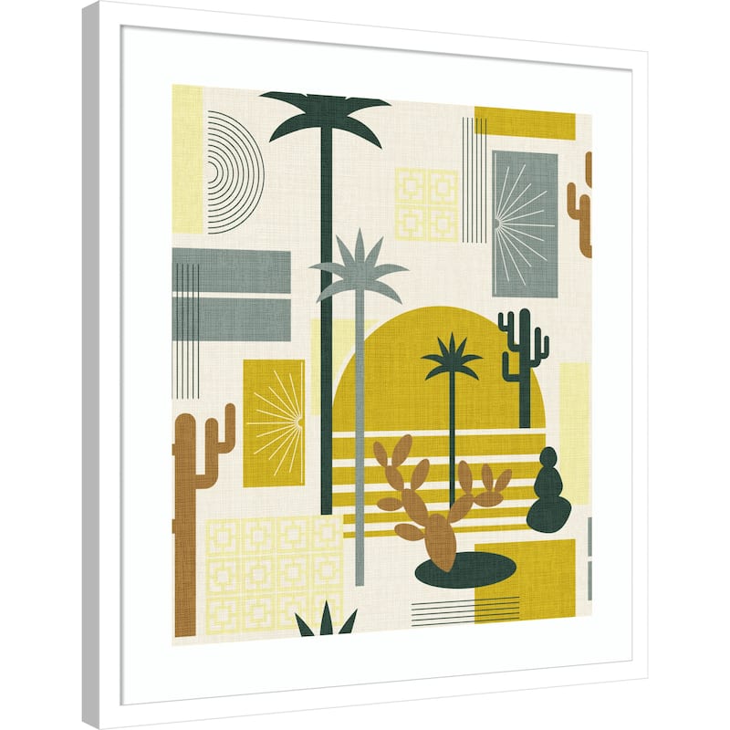 Palm Springs Geometric Escape Mustard by Alexandra Weise Wood Framed Wall Art Print