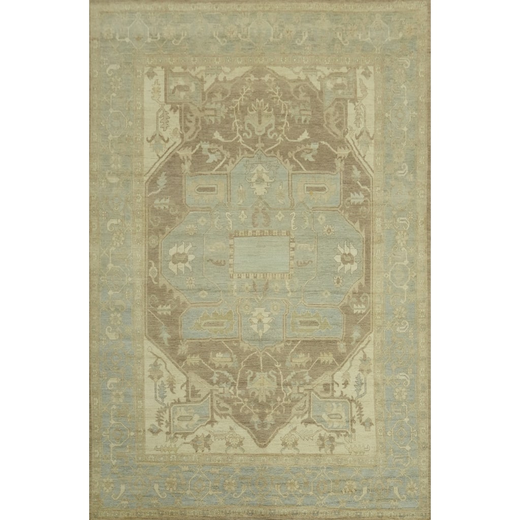 Vegetable Dye Wool Oushak Turkish Large Rug, Medallion Geometric Carpet - 13' 10'' X 10' 1''