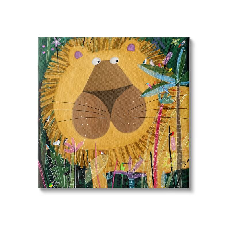 Stupell Tiger in Tropical Jungle Kids' Safari Animal Canvas Wall Art - Yellow - 17 x 17