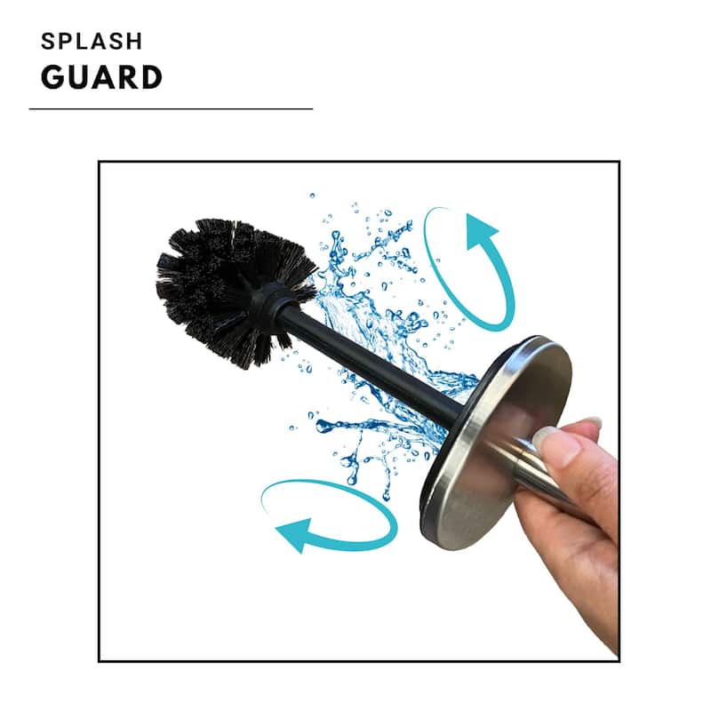 Square Metal Toilet Brush and Holder with Sturdy Handle Splash Guard - 3.12"L x 3.12"W x 15.8"H